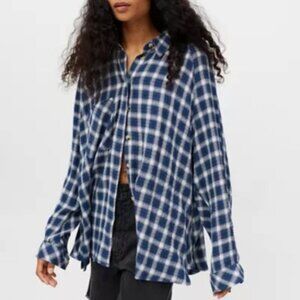 BDG Keanu Flannel Button-Down Shirt in Blue Multi SIze XS